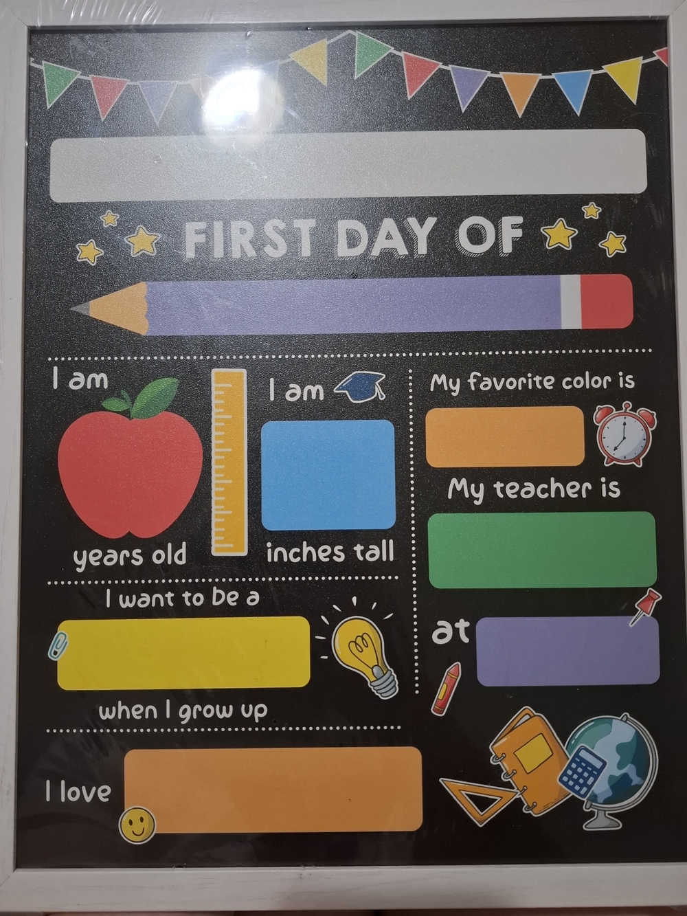 First Day Of School Chalkboard Sign - Multicolor